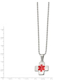 Chisel Stainless Steel Polished with Red Enamel Cross Medical ID Pendant on a 20 inch Ball Chain Necklace